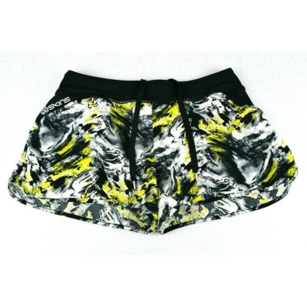 SKINS Womens Black Yellow & White Running / Gym Comfy Activewear Shorts Size S